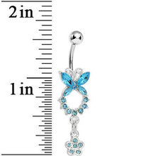 Load image into Gallery viewer, Aqua Gem Hollow Eternity Butterfly Dangle Belly Ring