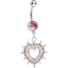 Load image into Gallery viewer, Pink Gem Crystalline Royal Hollow Heart Dangle Belly Ring