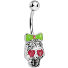 Load image into Gallery viewer, Lower Mount Cute Metal Red Hearts Sugar Skull Belly Ring