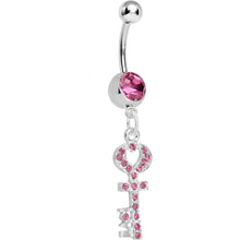 Load image into Gallery viewer, Pink Gem Key to God's Love Dangle Belly Ring
