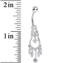 Load image into Gallery viewer, Light Purple Gem Pear with Dainty Rose Flower Dangle Belly Ring