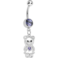 Load image into Gallery viewer, Purple Gem Loving Girly Teddy Bear Dangle Belly Ring