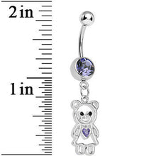 Load image into Gallery viewer, Purple Gem Loving Girly Teddy Bear Dangle Belly Ring