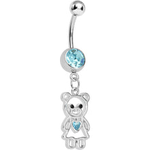 Load image into Gallery viewer, Aqua Gem Loving Girly Teddy Bear Dangle Belly Ring