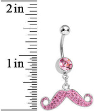 Load image into Gallery viewer, Pink Gem Paved Super Fun Mustache Dangle Belly Ring