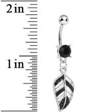 Load image into Gallery viewer, Black Gem Paved Floating Leaf Dangle Belly Ring