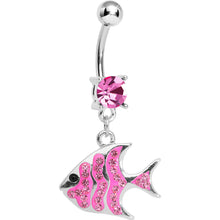 Load image into Gallery viewer, Pink Gem Paved Brilliant Fish Dangle Belly Ring