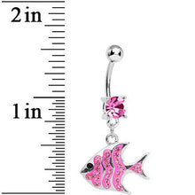 Load image into Gallery viewer, Pink Gem Paved Brilliant Fish Dangle Belly Ring