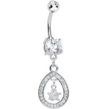 Load image into Gallery viewer, Crystalline Paved Hollow Raindrop and Gem Star Dangle Belly Ring