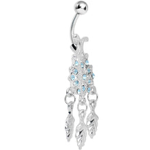 Load image into Gallery viewer, Aqua Gem Leafy Flower Dangle Belly Ring