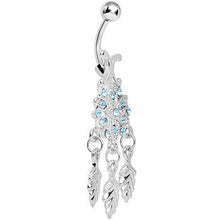 Load image into Gallery viewer, Aqua Gem Leafy Flower Dangle Belly Ring