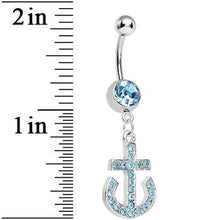 Load image into Gallery viewer, Aqua Gem Paved Sparkling Anchor Dangle Belly Ring