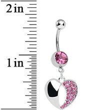 Load image into Gallery viewer, Pink Gem Paved Reflective Heart Dangle Belly Ring
