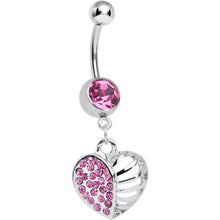 Load image into Gallery viewer, Pink Gem Paved Cage Heart Dangle Belly Ring