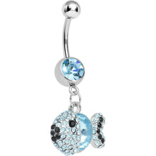 Load image into Gallery viewer, Aqua Gem Paved Dazzling Fish Dangle Belly Ring