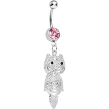 Load image into Gallery viewer, Pink Gem Pensive Owl Dangle Belly Ring
