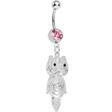 Load image into Gallery viewer, Pink Gem Pensive Owl Dangle Belly Ring