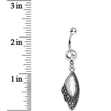 Load image into Gallery viewer, Clear CZ Large Gem Hematite Leaf Dangle Belly Ring