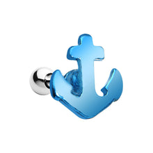 Load image into Gallery viewer, 16G Brilliant Blue Nicely Nautical Anchor Cartilage Stud Earring