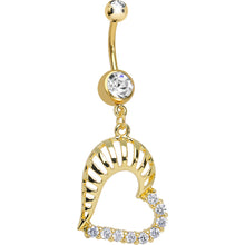 Load image into Gallery viewer, Gold Plated Clear Gem Hollow Heart Shell Dangle Belly Ring