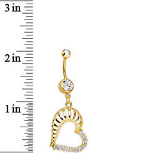 Load image into Gallery viewer, Gold Plated Clear Gem Hollow Heart Shell Dangle Belly Ring