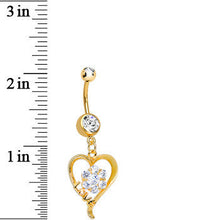 Load image into Gallery viewer, Gold Plated Clear Gem Hollow Love Heart Flower Dangle Belly Ring