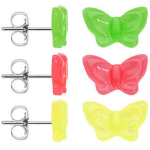 Load image into Gallery viewer, 14mm Acrylic Neon Butterfly Stud Earring Set
