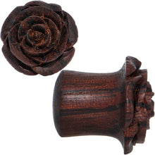 Load image into Gallery viewer, 1/2 Organic Rengas Wood Cherry Rosebud Hand Carved Plug Set