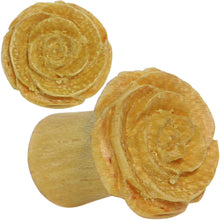 Load image into Gallery viewer, 0G Organic Jackfruit Wood Yellow Rosebud Hand Carved Plug Set