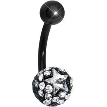 Load image into Gallery viewer, Clear Gem Paved Black La Luna and Clear Star Belly Ring