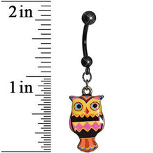 Load image into Gallery viewer, Pink and Yellow Patchwork Artistic Owl Dangle Belly Ring