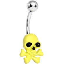 Load image into Gallery viewer, Yellow Neon Cheerful Skull and Crossbones Belly Ring