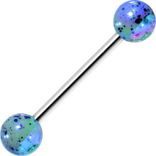 Load image into Gallery viewer, 14G Blue Speckled Cosmos Barbell Tongue Ring 5/8
