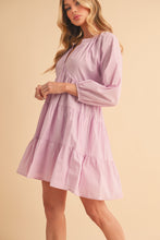 Load image into Gallery viewer, Notched Balloon Sleeve Tiered Mini Dress For Women–Trendy, Chic Style with Modern Balloon Sleeves, Tiered Layers for a Playful & Flirty Look