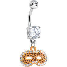 Load image into Gallery viewer, Clear Gem Leopard Print Masquerade Mask Dangle Belly Ring