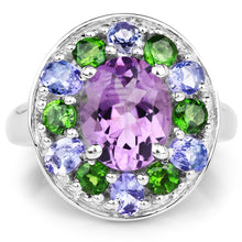Load image into Gallery viewer, 3.89 Carat Genuine Amethyst, Tanzanite & Chrome Diopside .925 Sterling Silver Ring