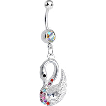 Load image into Gallery viewer, Aurora Multi Gem Sophisticated Swan Dangle Belly Ring