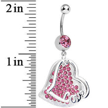 Load image into Gallery viewer, Pink Gem Paved Love Heart Dangle Belly Ring