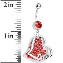 Load image into Gallery viewer, Red Gem Paved Love Heart Dangle Belly Ring