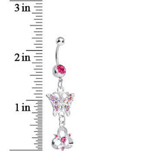 Load image into Gallery viewer, Pink Gem Butterfly and Trinity Knot Dangle Belly Ring