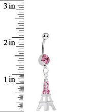 Load image into Gallery viewer, Pink Gem Elegant Eiffel Tower Dangle Belly Ring