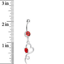 Load image into Gallery viewer, Red Gem Opening Hollow Heart Twist Dangle Belly Ring