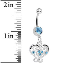 Load image into Gallery viewer, Aqua Gem Opulent Scrolled Heart Dangle Belly Ring