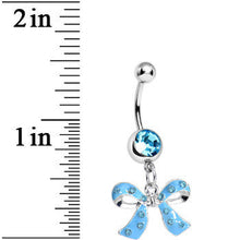 Load image into Gallery viewer, Aqua Gem Polka Dotted Girly Bow Dangle Belly Ring