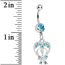 Load image into Gallery viewer, Aqua Gem Love Tied in a Bow Heart Dangle Belly Ring