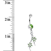 Load image into Gallery viewer, Green Gem Pair of Pinwheel Posies Flower Dangle Belly Ring
