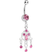 Load image into Gallery viewer, Pink Gem Chandelier Heart Dangle Belly Ring