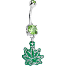 Load image into Gallery viewer, Green Gem Sparkle Like a Ganja Leaf Dangle Belly Ring