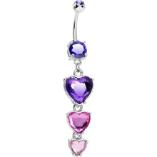 Load image into Gallery viewer, Purple Pink Gem Follow Your Heart Dangle Belly Ring