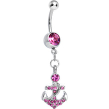 Load image into Gallery viewer, Pink Gem Glamorous Nautical Anchor Dangle Belly Ring